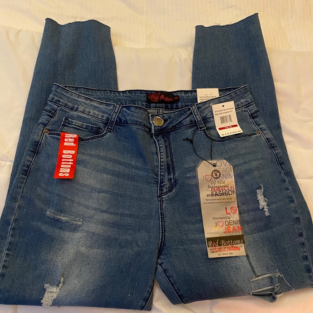 Red Bottoms deconstructed denim jeans NWT sz 15/16